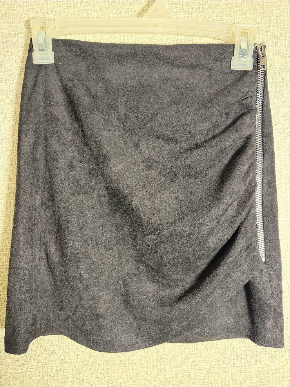 Soprano Black Suede-Look Side Zip Mini Skirt - Size Small